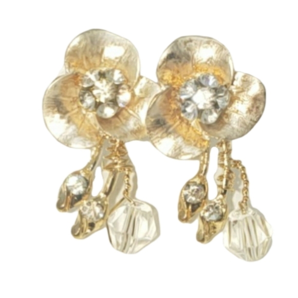 David Tutera Bridal Crystal & Gold Tone Flower Earrings - Picture 8 of 10